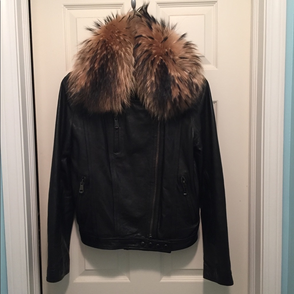 Andrew Marc leather jacket w removable collar, M